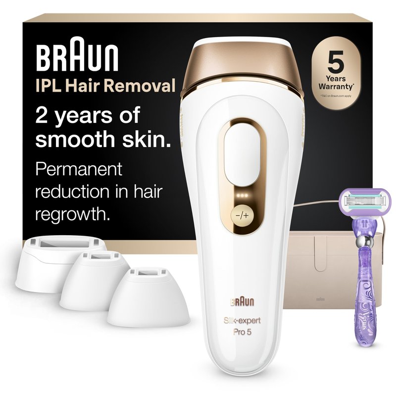 Braun IPL, Silk·Expert Pro 5, IPL Hair Removal for Women and Men, Permanent Laser Hair Reduction At-Home, 4 Heads, IPL5347