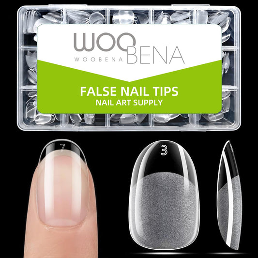 Woobena Short Oval Nail Tips, Short Gel Nail Tips Pre Etched Press On Nails Clear Acrylic Fake Nails Oval Shaped False Nails Extension Home Art DIY Salon 15 Size 300Pcs