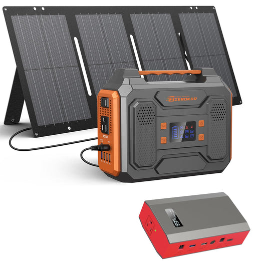 300W Portable Solar Generator with Panel, 65W 110V Portable Power Bank with DC AC Outlet with Solar Panel Charger 60W Set for Laptop Smart Devices Tent Camping Outdoor Hiking Power Outage