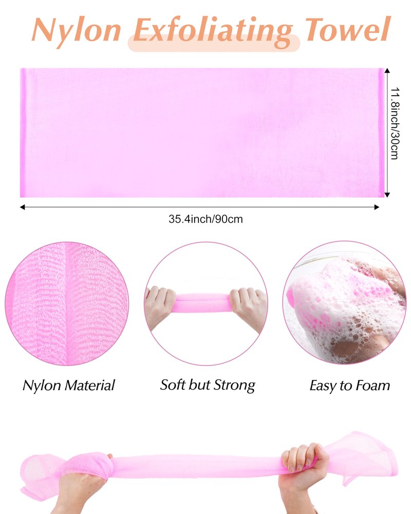 6 PCS Exfoliating Washcloth, 35 Inch 3 Colors Nylon Bath Exfoliating Towel for Shower, Colorful Japanese Washcloth, Exfoliating Body Scrubber (Blue, Yellow, Pink)