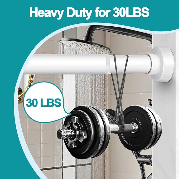 Tension Curtain Rod 36-120In(3-10Ft) with 2 Rod Holders, No Drilling Never Rust Long Shower Curtain Rod, Adjustable Spring Curtain Rod for Large Window or Outdoor Patio, Stainless steel, White