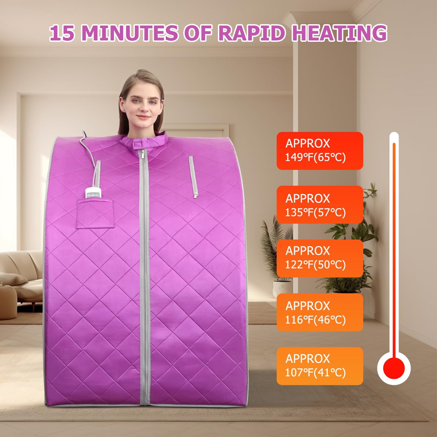 Smartmak Far Infrared Sauna, One Person at Home Portable Full Body SPA Tent with Heating Foot Pad and Portable Chair - Purple