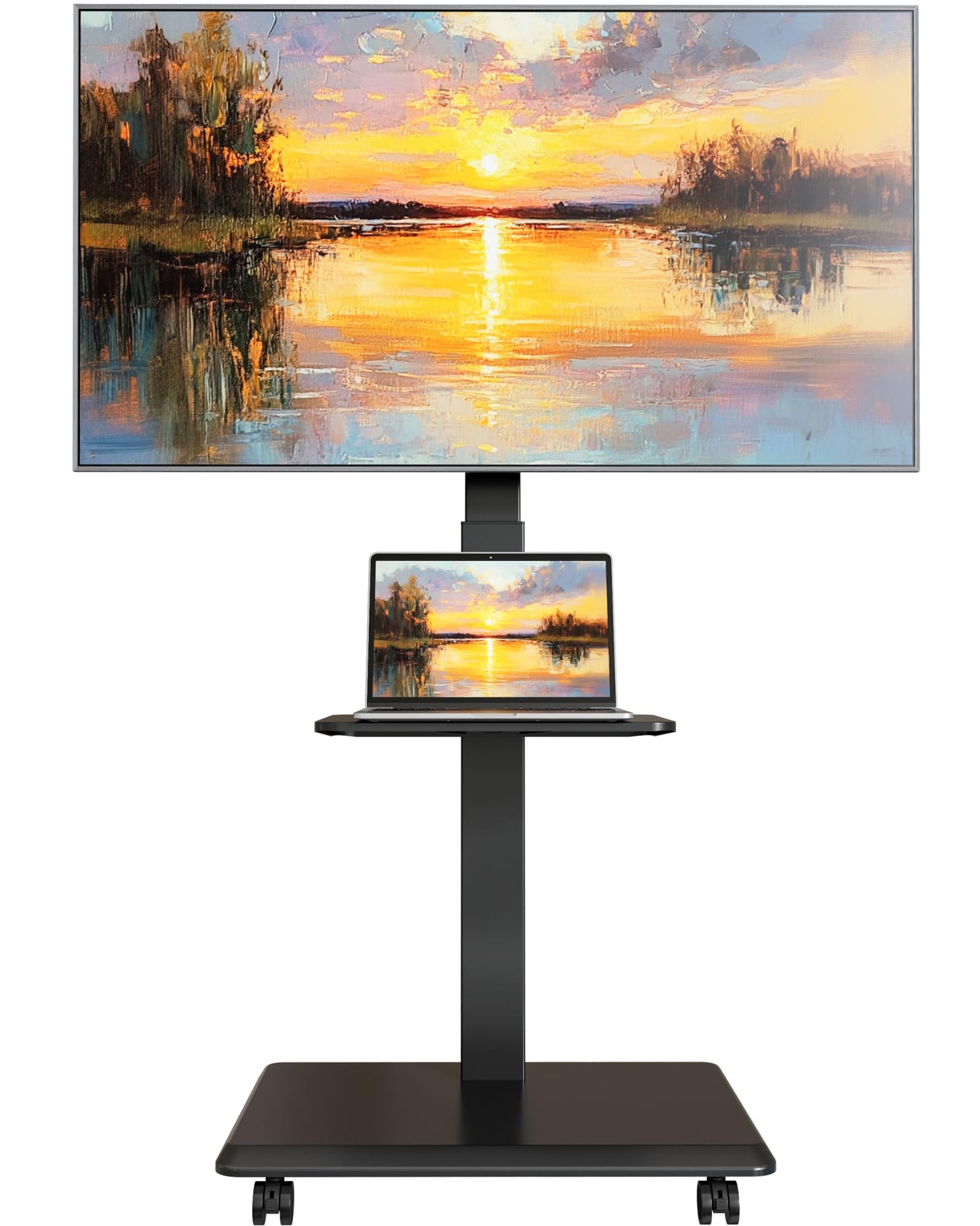 ECOTINY Steel Base Rolling TV Stand for 32-75 inch TVs up to 110 lbs, Leveling & Tilt & Swivel Mobile TV Stand with Hidden Wire Management, Height Adjustable Portable Tv Stand with Steel Shelf, Black