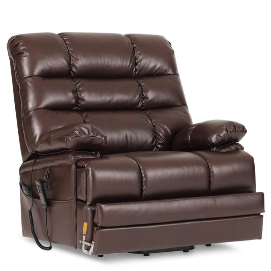 DYNOX 500 LBS Power Lift Recliner Chair for Big & Tall Seniors, Extra Large 3-Motor Lay Flat Chair with Heat, Massage & Extended Footrest(9505L,Faux Leather,Brown)