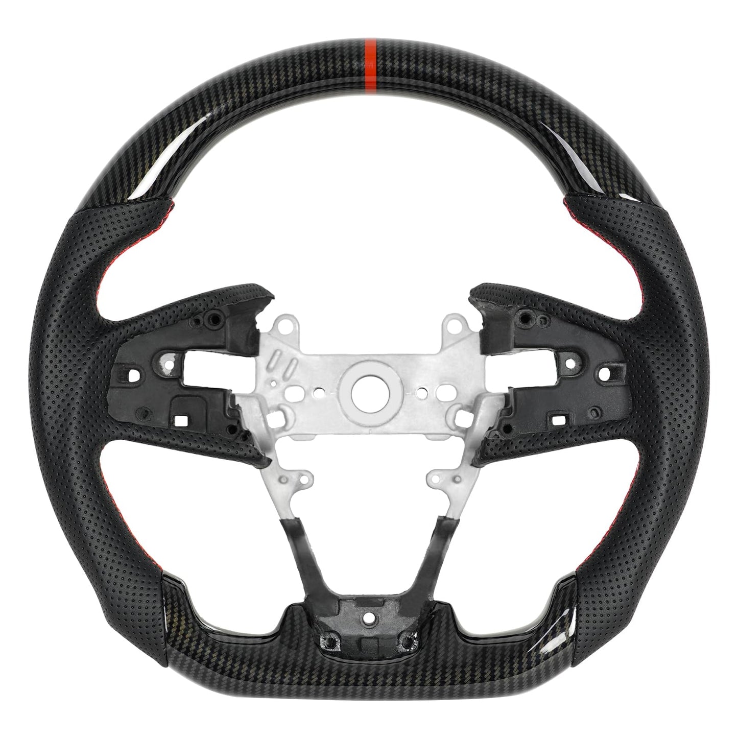 JIANGGAI Steering Wheel,Hydro Dip Carbon Fiber Steering Wheel Fits For Honda Civic Gen 10th 2016-2021,Type R FK8 2016 2017 2018 2019 2020 2021,Microfiber Leather & Red Indicate