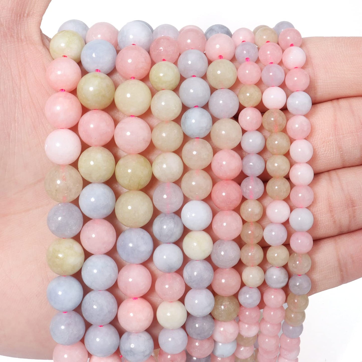 60pcs 6mm Natural Morganite Gemstone Beads Energy Healing Crystal Round Loose Stone Beads for Jewelry Making, DIY Bracelets Necklaces