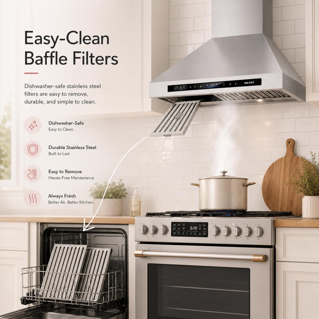 30 Inch Wall Mount Range Hood,900 CFM Kitchen Vent Hood,Kitchen Chimney Vent Stainless Steel with Voice Control/Gesture Sensing/Touch Control Switch Panel, 2 Pcs Adjustable Lights