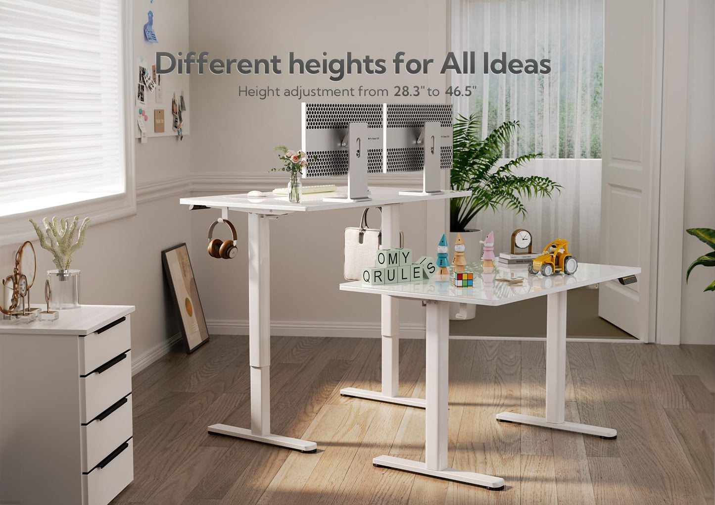 Claiks Glass Standing Desk, 48x24 Inch White Standing Desk Adjustable Height Electric Stand Up Quick Install for Computer Desks, Super White