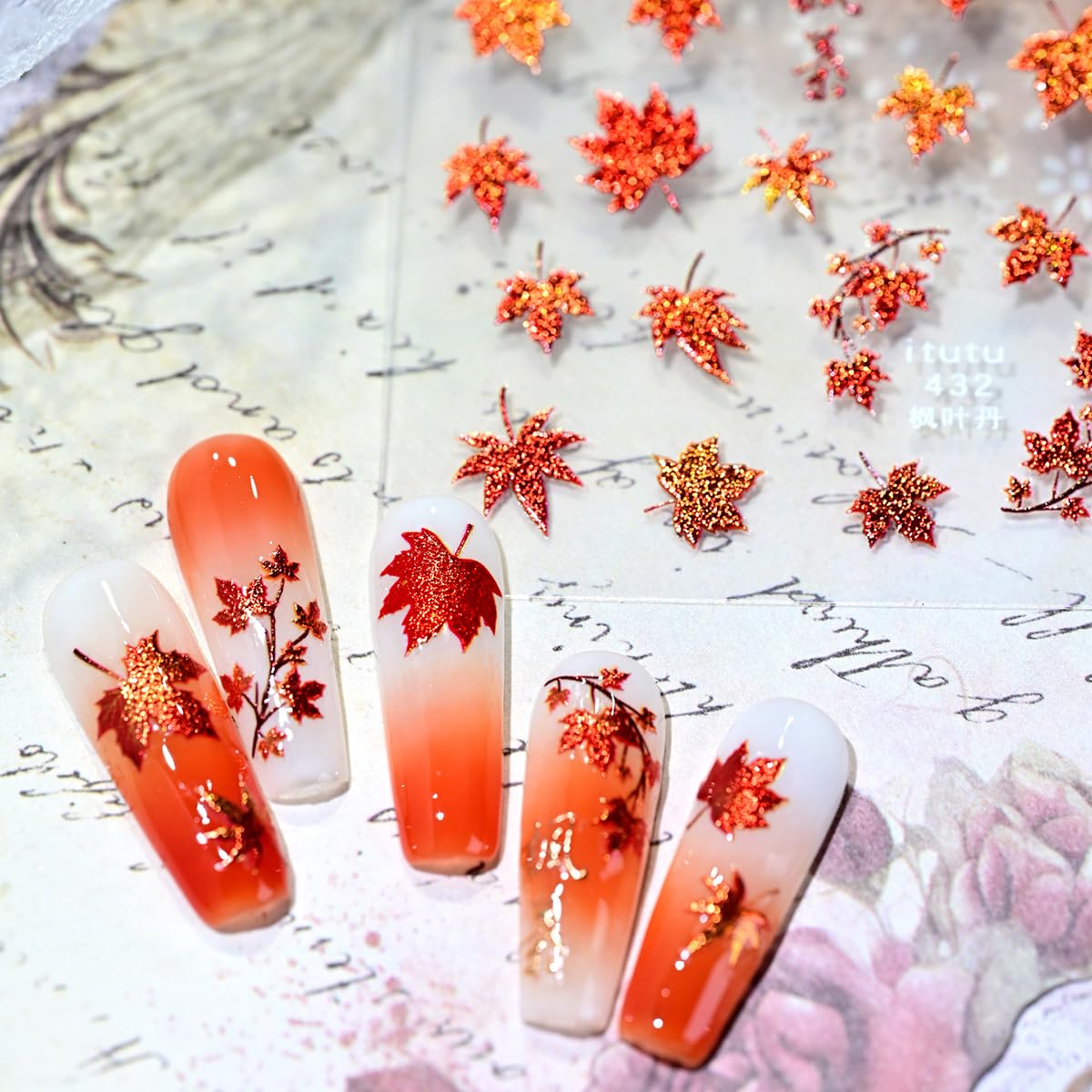 1 Sheets Fall Nail Stickers for Nail Art 5D Embossed Autumn Maple Leaves Nail Art Stickers with Red Maple Leaf Glitter Design Thanksgiving Nail Decals Nail Supplies Manicure Accessories for Women DIY