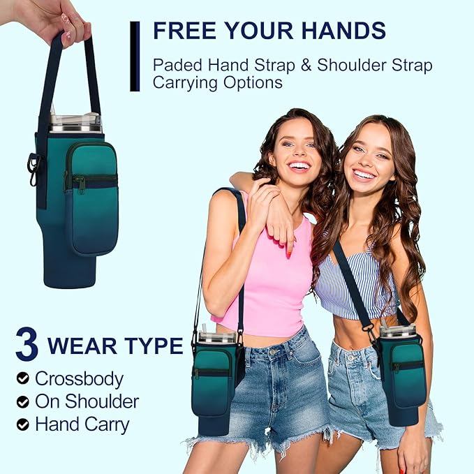 GOEWY Water Bottle Carrier Bag for Stanley 40/30 oz Tumbler with Phone Pocket Neoprene Water Bottle Holder with Shoulder & Handheld Strap Stanley Cup Accessories