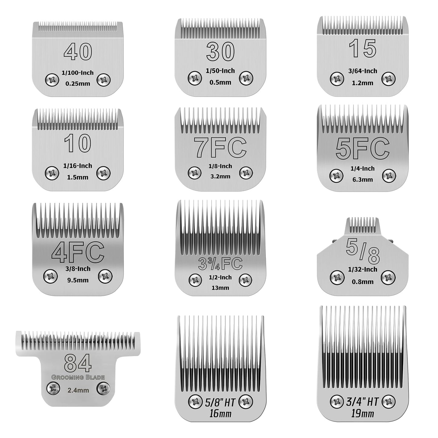 YAZIYIR Pet Dog Grooming Detachable Ceramic Blades Kit,Compatible with Andis,Oster A5,Wahl KM10 Clippers,Cut Length 1/100"(0.25mm) to 3/4" (19mm),12 Pack (12 Pack)