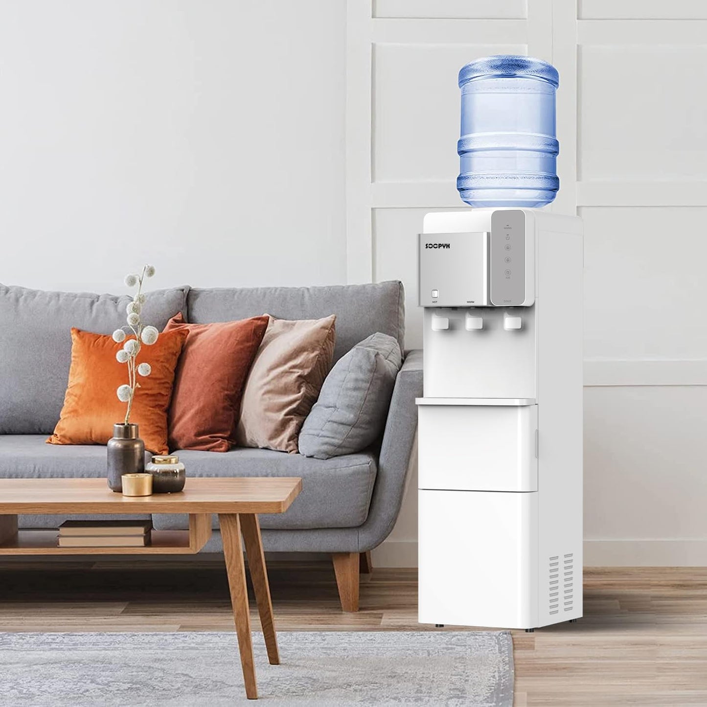 SOOPYK Hot and Cold Water Dispenser with Ice Maker for 5 Gallon Bottle Water Cooler Dispenser Built-in Ice Maker 27 lbs in 24 hrs with Child Safety Lock