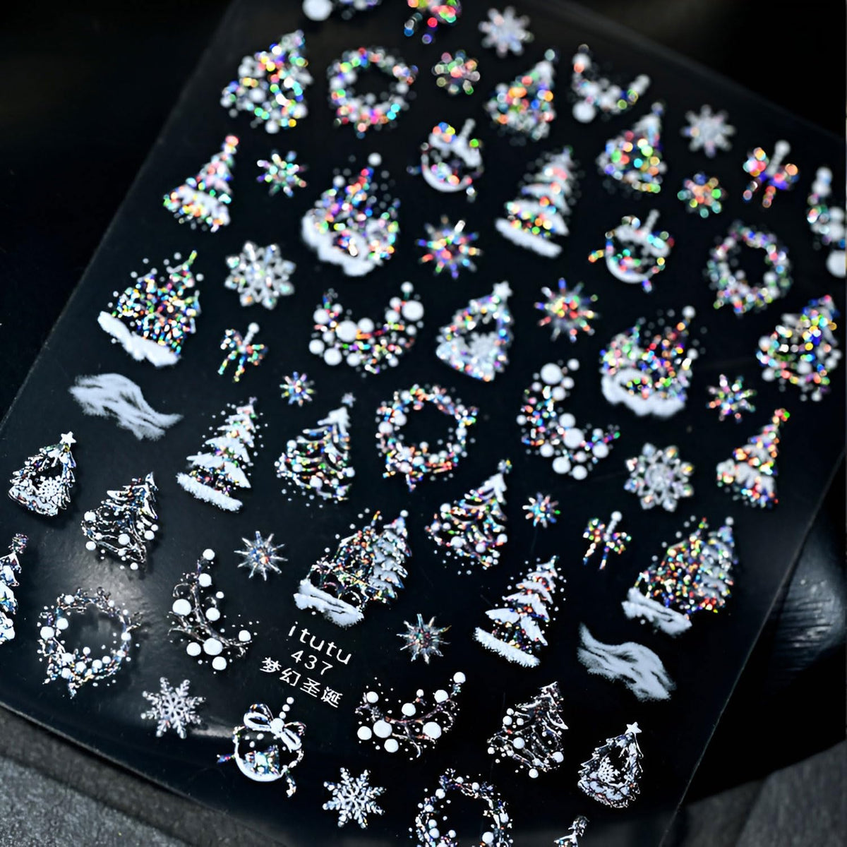 Christmas Nail Art Stickers 5D Embossed Snowflake Nail Stickers Xmas Tree Design Nail Decals Aurora Silver Nail Art Supplies for Women Acrylic DIY Nail Decorations