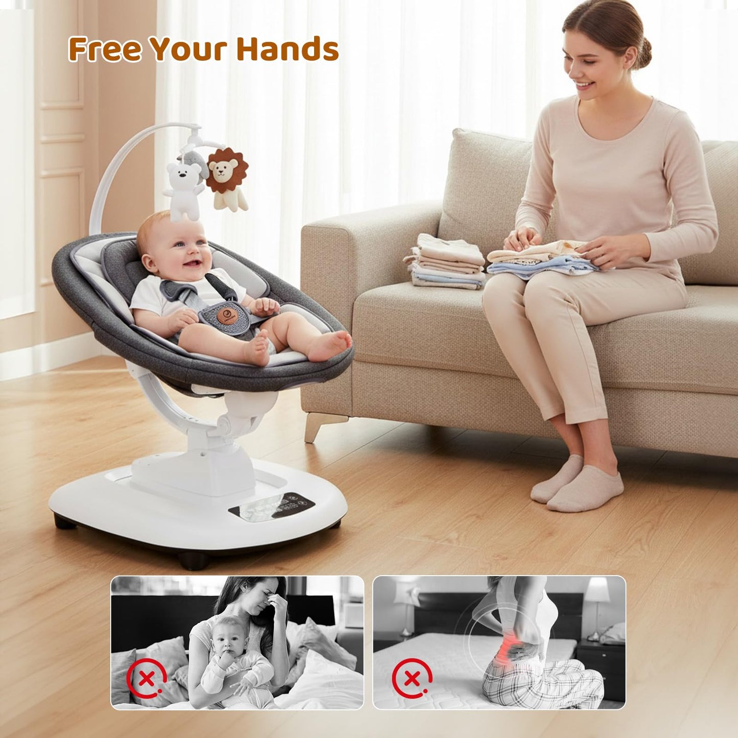 Baby Swing, Multi-Motion Baby Swings for Infants to Toddlers, Enabled with 5 Unique Motions & 5 Speeds, 360° Rotating Seat, 5-Point Harness, 5 Preset Lullabies