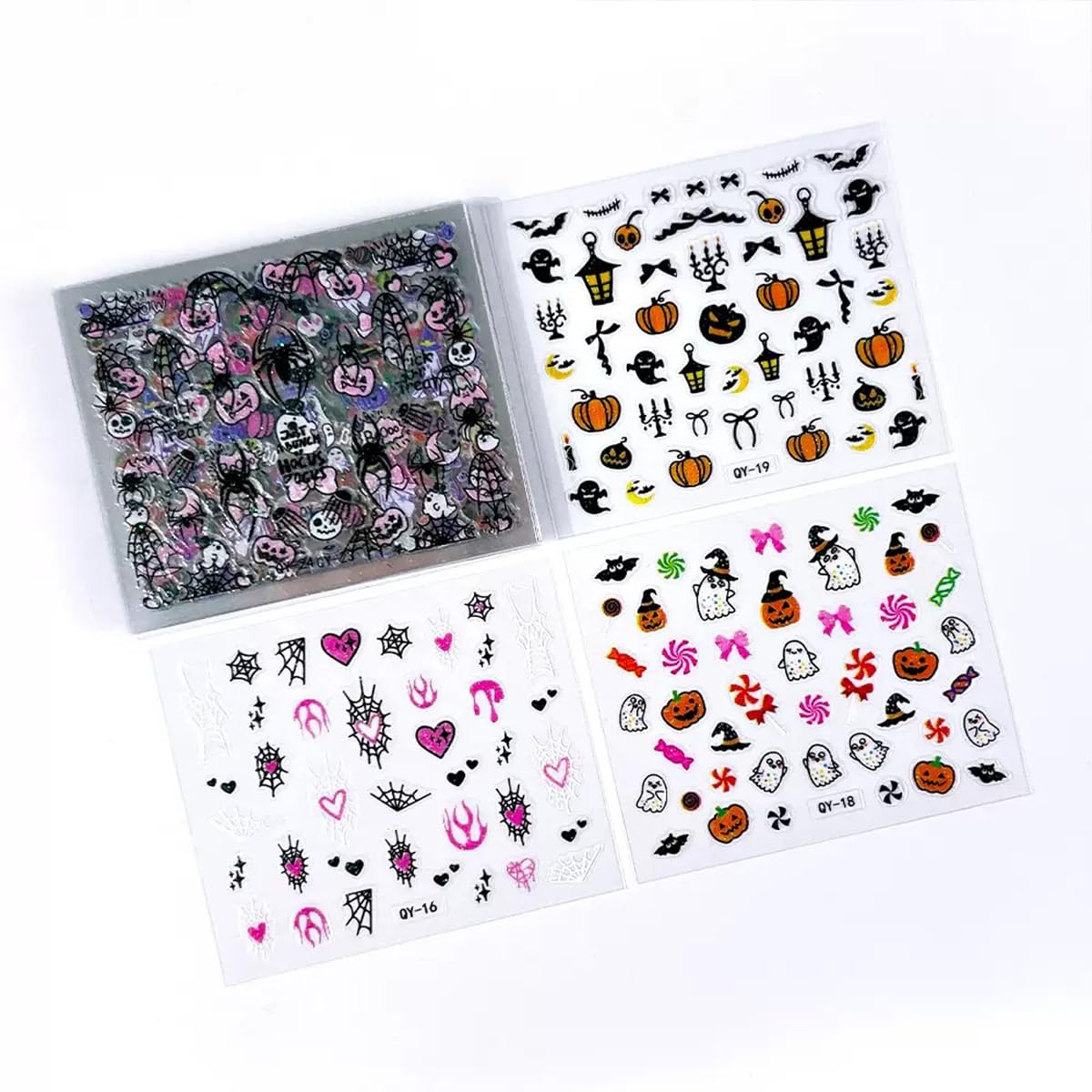 30 Sheets Halloween Nail Art Stickers Cute Ghost Pumpkin 3D Self-Adhesive Nail Decals Bat Cat Skull Designs Nail Decorations Halloween DIY Manicure Supplies for Women Girls&Kids