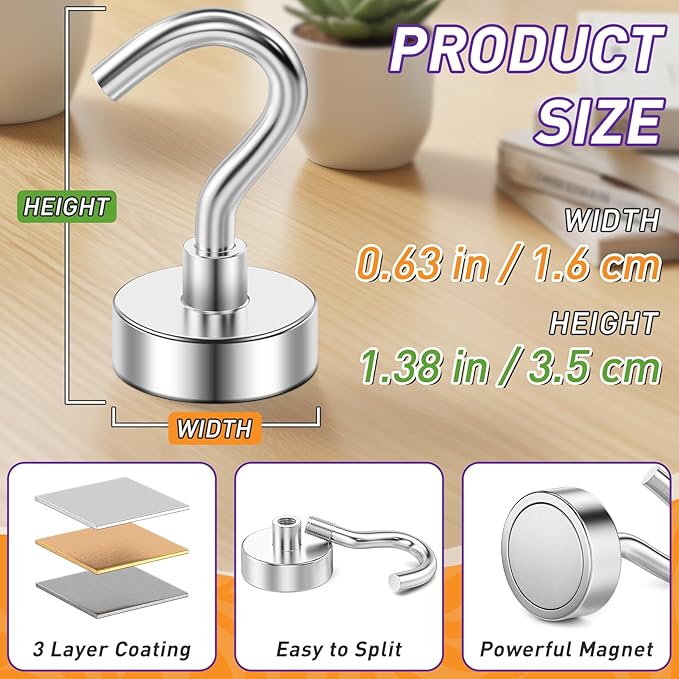 12 Pack Magnetic Hooks for 2026 Cruise Cabins Beach Vacation 30lbs+ Heavy Duty Magnet with Hook Metal Magnetic Hooks for Kitchen Fridge Grills Hanging Magnet Hooks for Classroom Locker Whiteboard