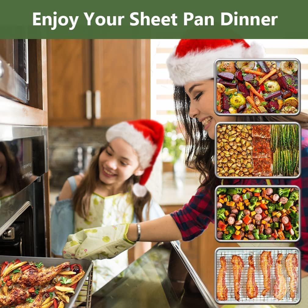 ROTTAY Quarter Baking Sheet Pan with Wire Rack Set [2 Pans + 2 Racks], Stainless Steel Cookie Sheet for Oven, Warp Resistant & Heavy Duty & Rust Free, Size 12 x 10 x 1 Inches
