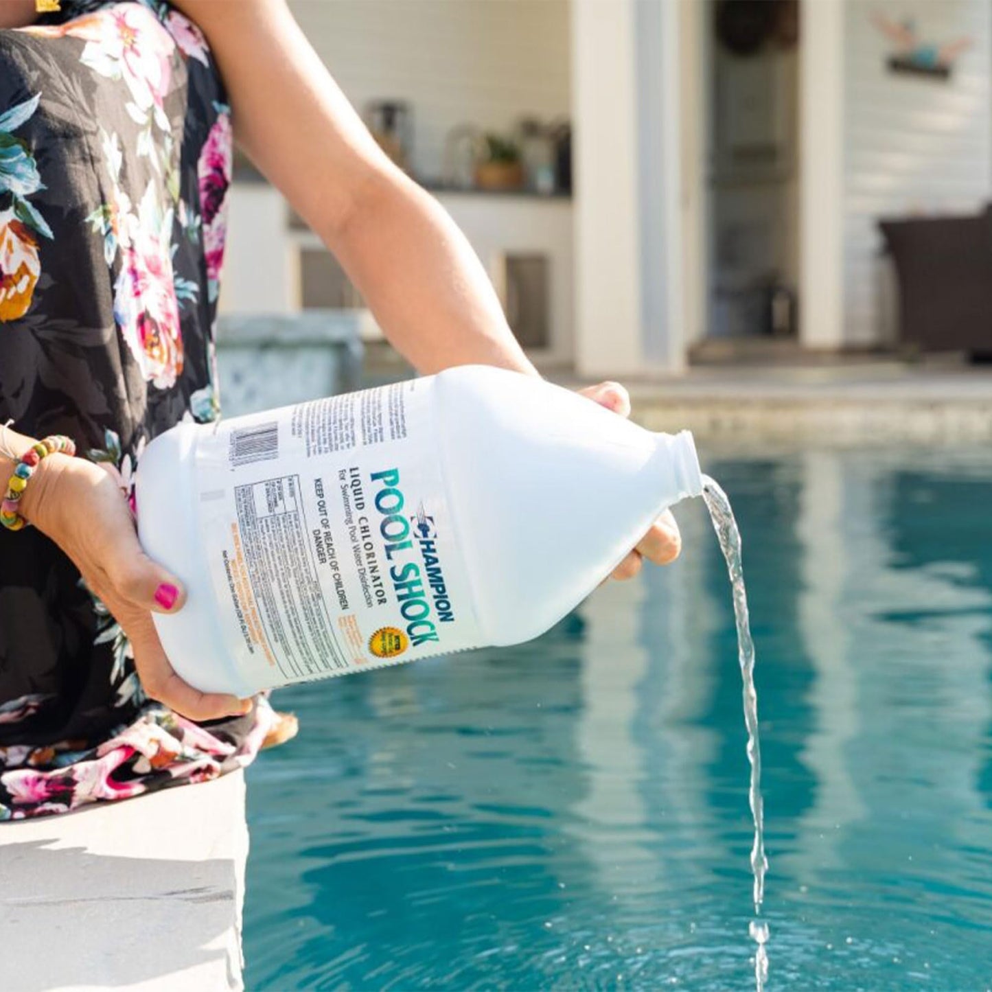 CPDI Champion 4-Pack Pool Shock Liquid Chlorine, 12.5 Sodium Hypochlorite, 1 Gallon – Ready-to-Use Treatment for Clear Water and Algae Control in Above Ground & Inground Swimming Pools