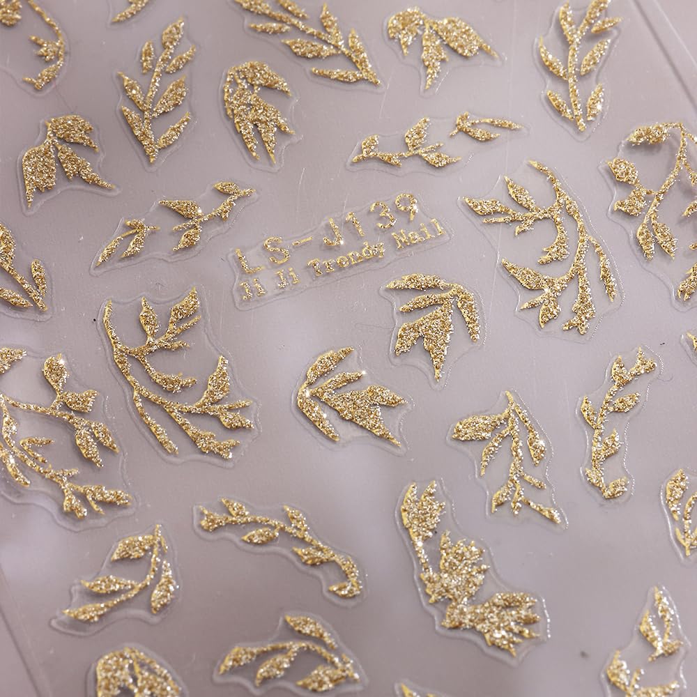 SIMAYKUWA New Chinese Style Nail Stickers - Gold Foil Glitter Golden Branches Jade Leaves Design, Self-Adhesive Nail Art Decals A Set of 1 Sheets