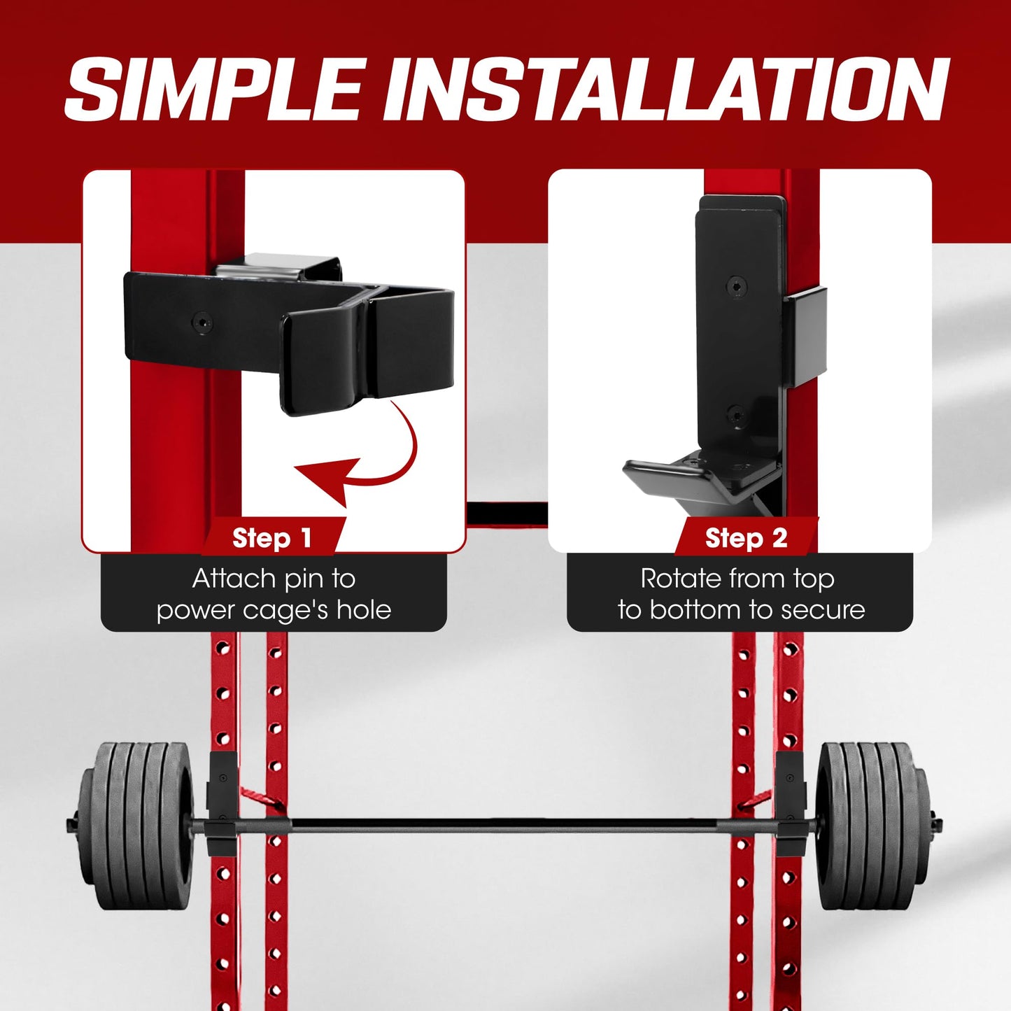 Yes4All J-Hooks Barbell Holder for Power Rack - J Hook Weight Rack / Fitness Racks J Hook - Fit 2x2 inch Square Tube (Pair)