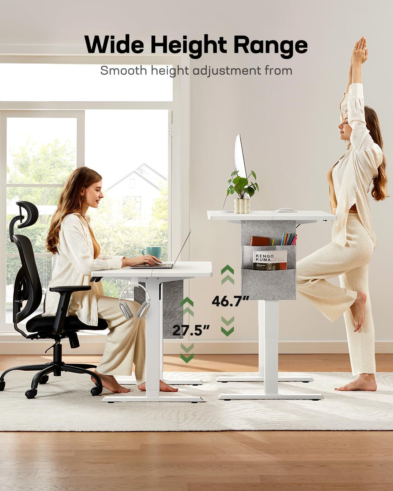Marsail 63x24 Electric Standing Desk Adjustable Height, Stand up Desk with Storage Bag, for Home Office Computer Desk Memory Preset with Headphone Hook