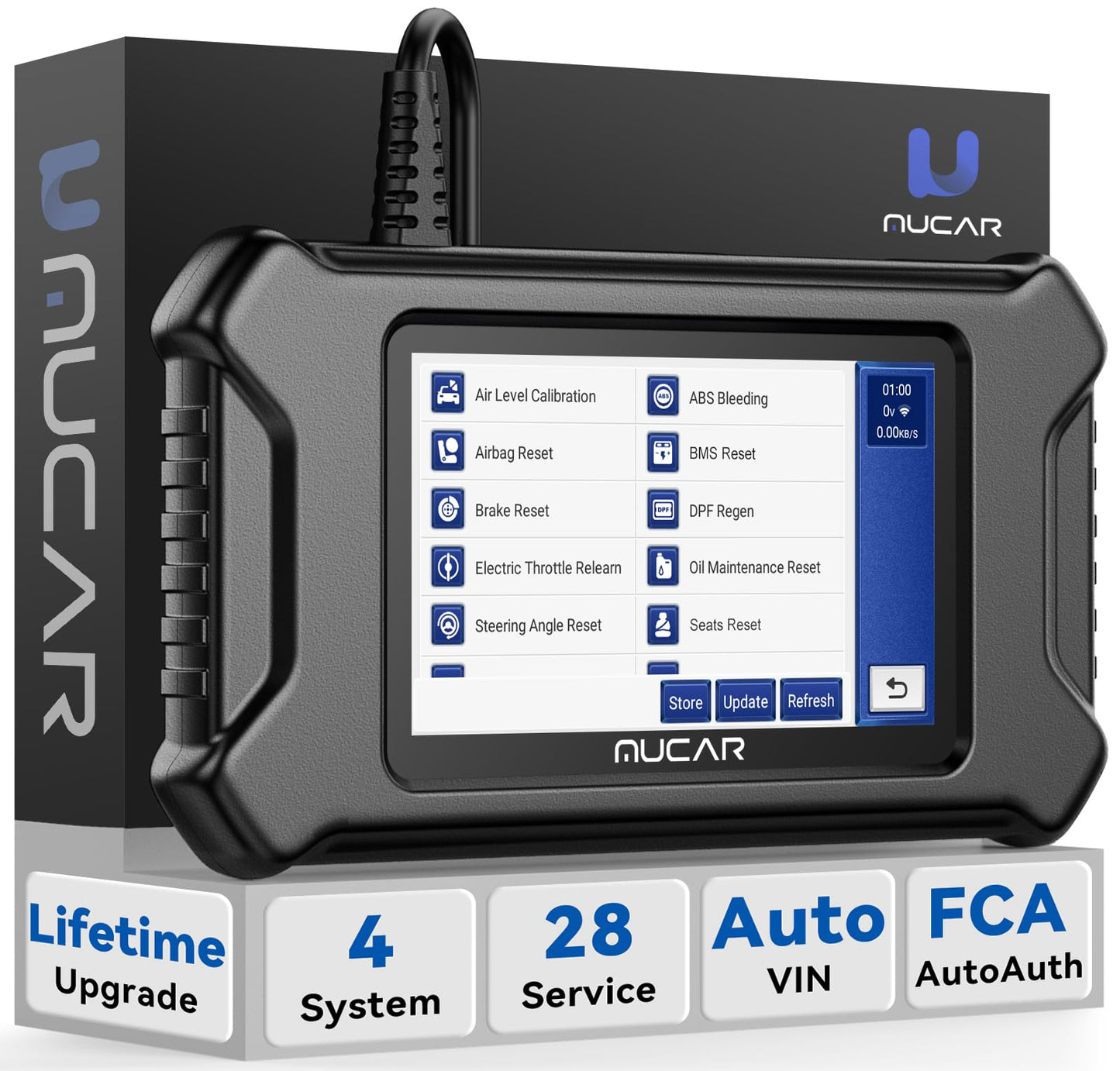 MUCAR CS90 OBD2 Scanner Diagnostic Tool with 28+ Reset Services, Oil/EPB/SAS/BMS/Injector, ABS Bleeding, Throttle Relearn, ABS SRS Engine Transmission Code Reader, FCA AutoAuth, Lifetime Free Update