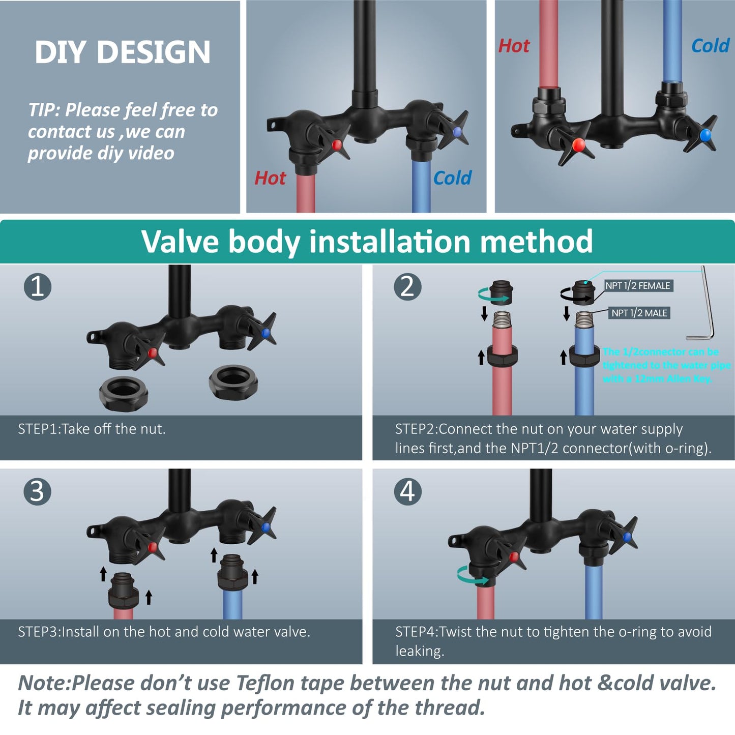 Aolemi Wall Mount Outdoor Shower Kit,Outdoor Shower Fixtures Faucet System with Handheld Spray,Double Handle 6 Inch Center Exposed Shower,with 6" Shower Head Matte Black