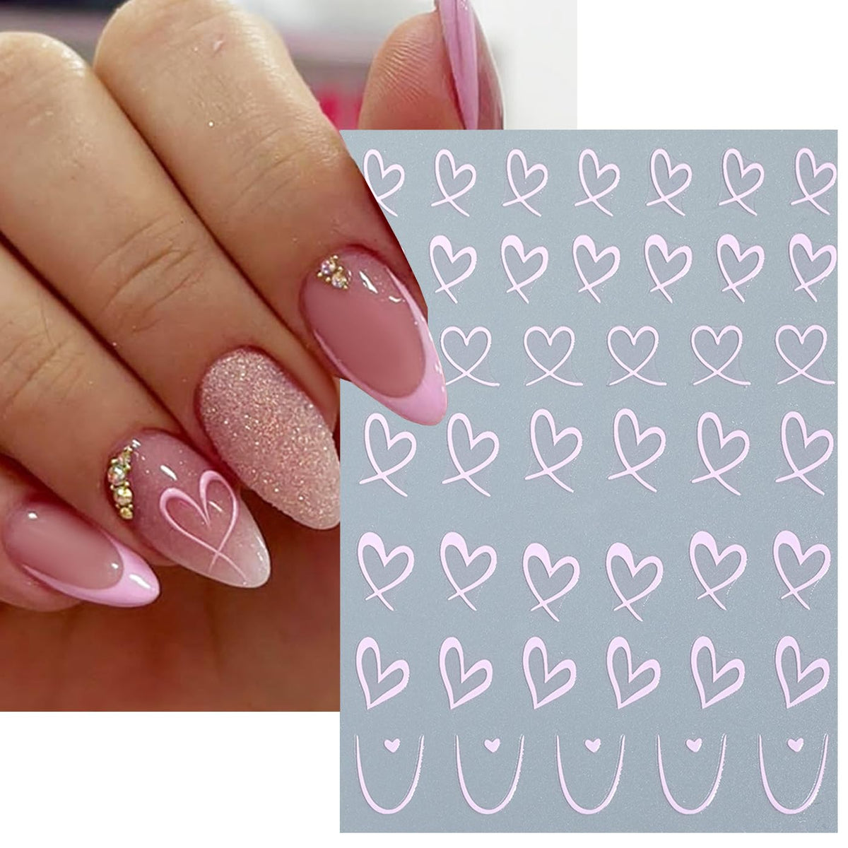 6Pcs Heart Nail Stickers for Nail Art Love Hearts Nail Decals Hollow Love 3D Nail Art French Sticker Self-Adhesive Slider Kawaii Heart-Shaped Manicure Decals Nail Tip for Women Valentine Gift