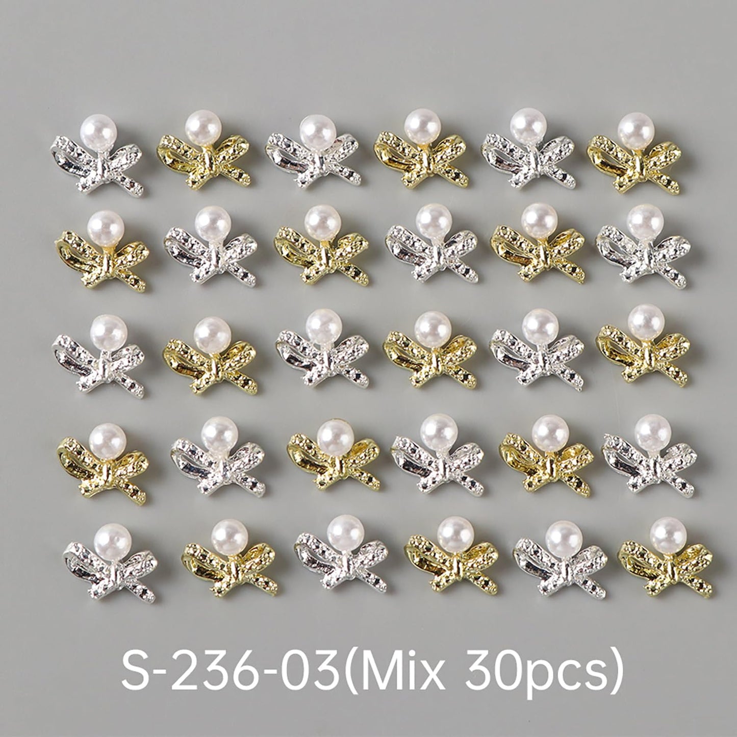 CJDLTS Bow with Pearl Nail Art Accessories Mix Stereo Matel Nails Decoration 30 Pcs Gold & Silver Sweet Bow with Pearl Nail Supplies Suitable Women Daily Manicure Decoration