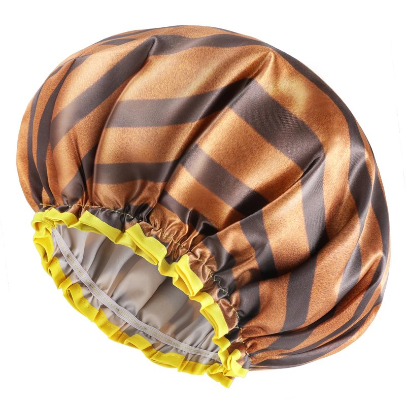 mikimini Shower Cap for Women and Men,2 Pack Double Waterproof Shower Cap for Girls and Kids, Reusable, Washable, Golden Stripes Fashionable Shower Caps Medium Pack of 2 Stripe