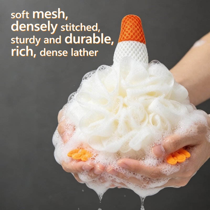 Kids Loofah, Cute Cartoon Animal Kids Bath Sponge with Hanging Rope, Soft Double Mesh for Rich Lather