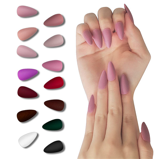 EchiQ 14 Packs Press on Nails Medium Almond Shape Stiletto Artificial False Nails With Design Faux Ongles Matte 336pcs