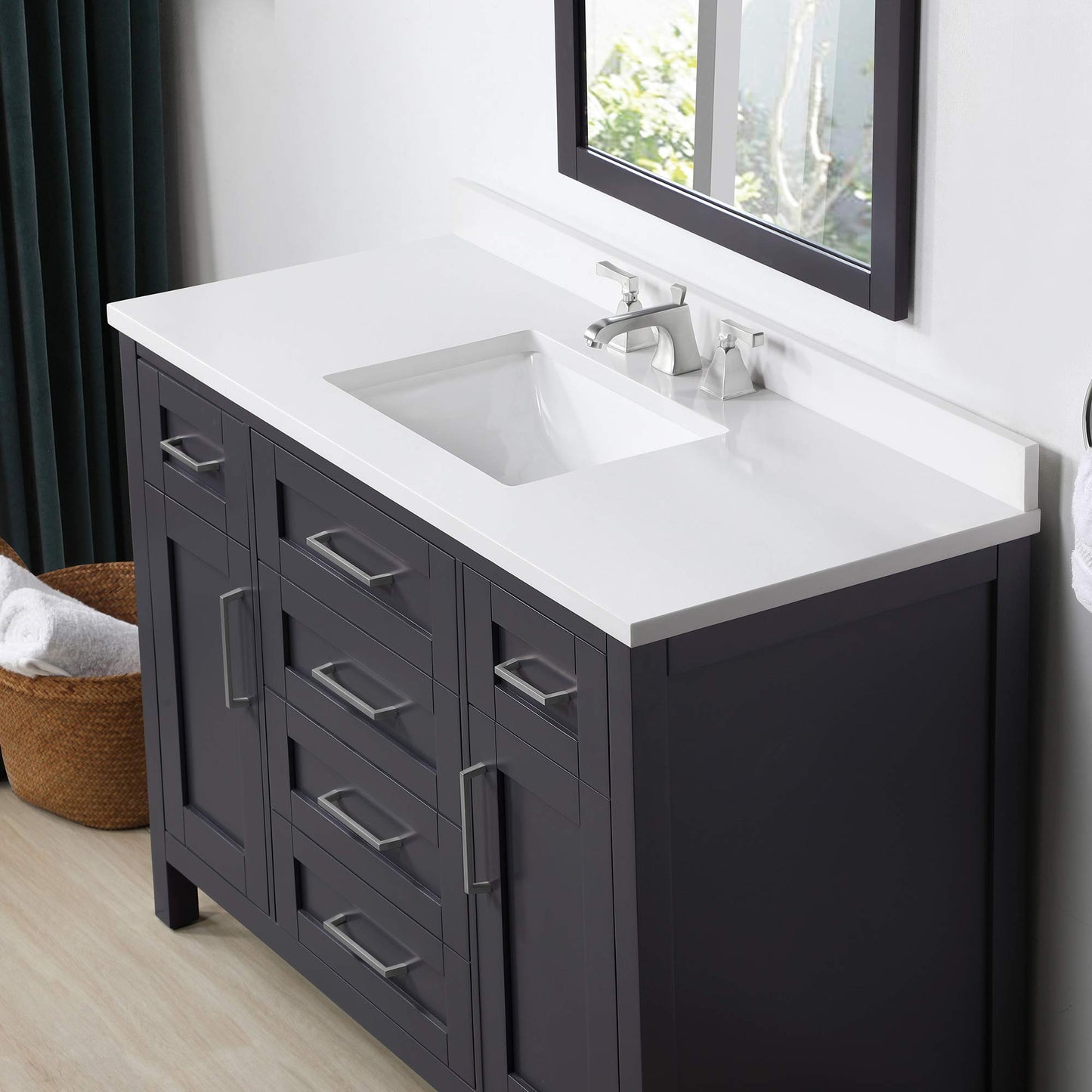 OVE Decors Maya Bathroom Vanity and Double Sink Combo with Countertop | Backsplash included | Fully Assembled Vanity Set, 60 in., DOVE Grey