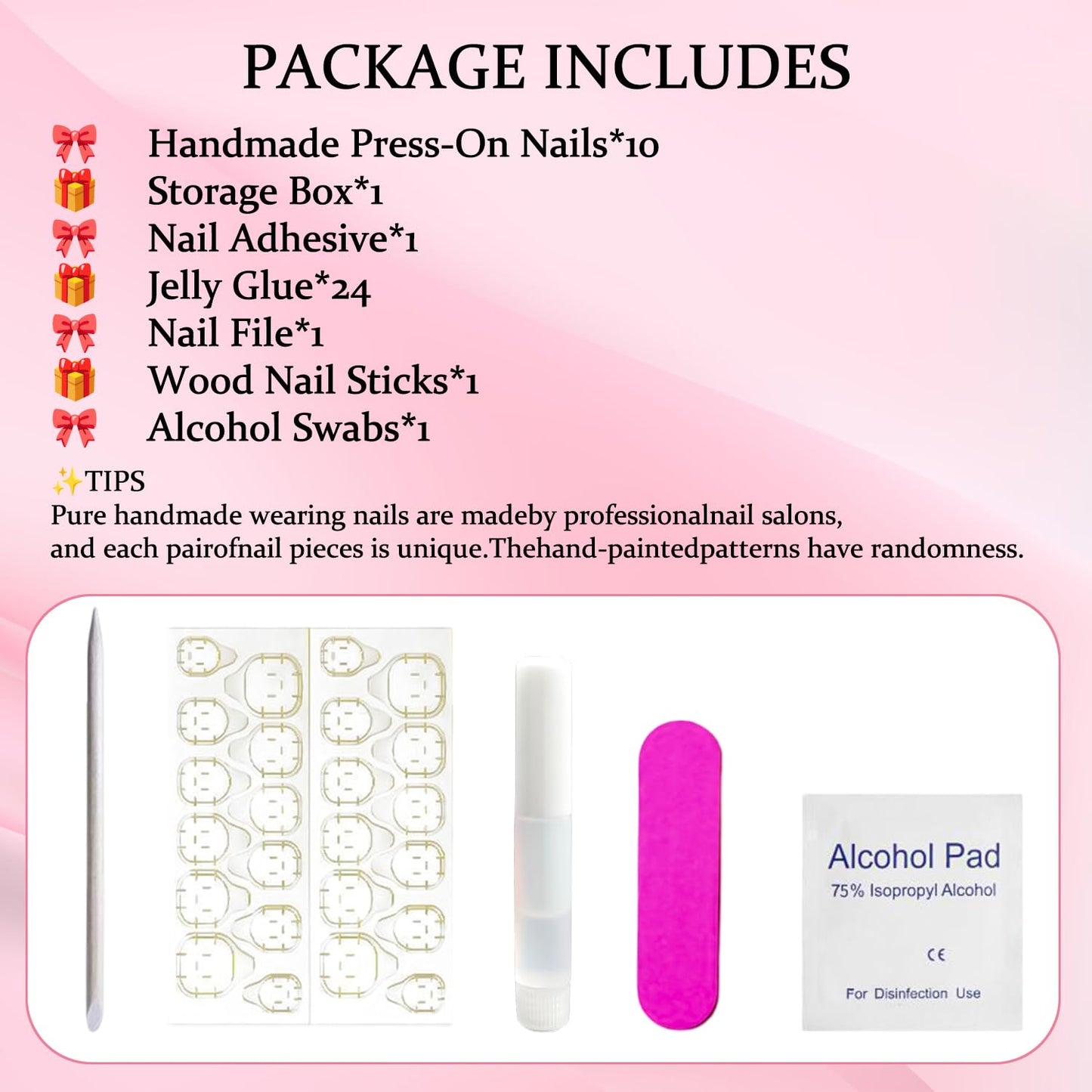 Long Press on Nails Almond Handmade Nails with Glue,French Tip False Nails Nude Pink Nail Press ons 5D Flower Art Design Muti-Layer Gel Handmade Nail Luxury False Nails for Women (Size S)