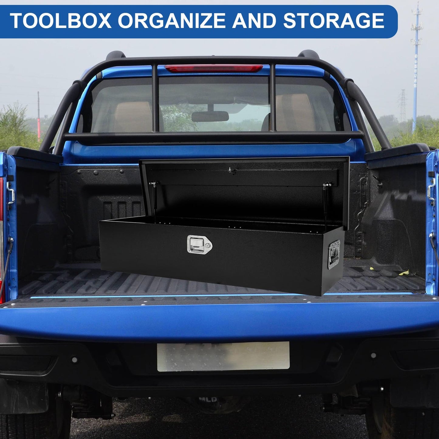 acylph Black Steel Heavy Duty Truck Tool Box Truck Storage Box for Pickup, Waterproof Tool Box Storage Organzer with Latch and Keys,39"x13"x10"