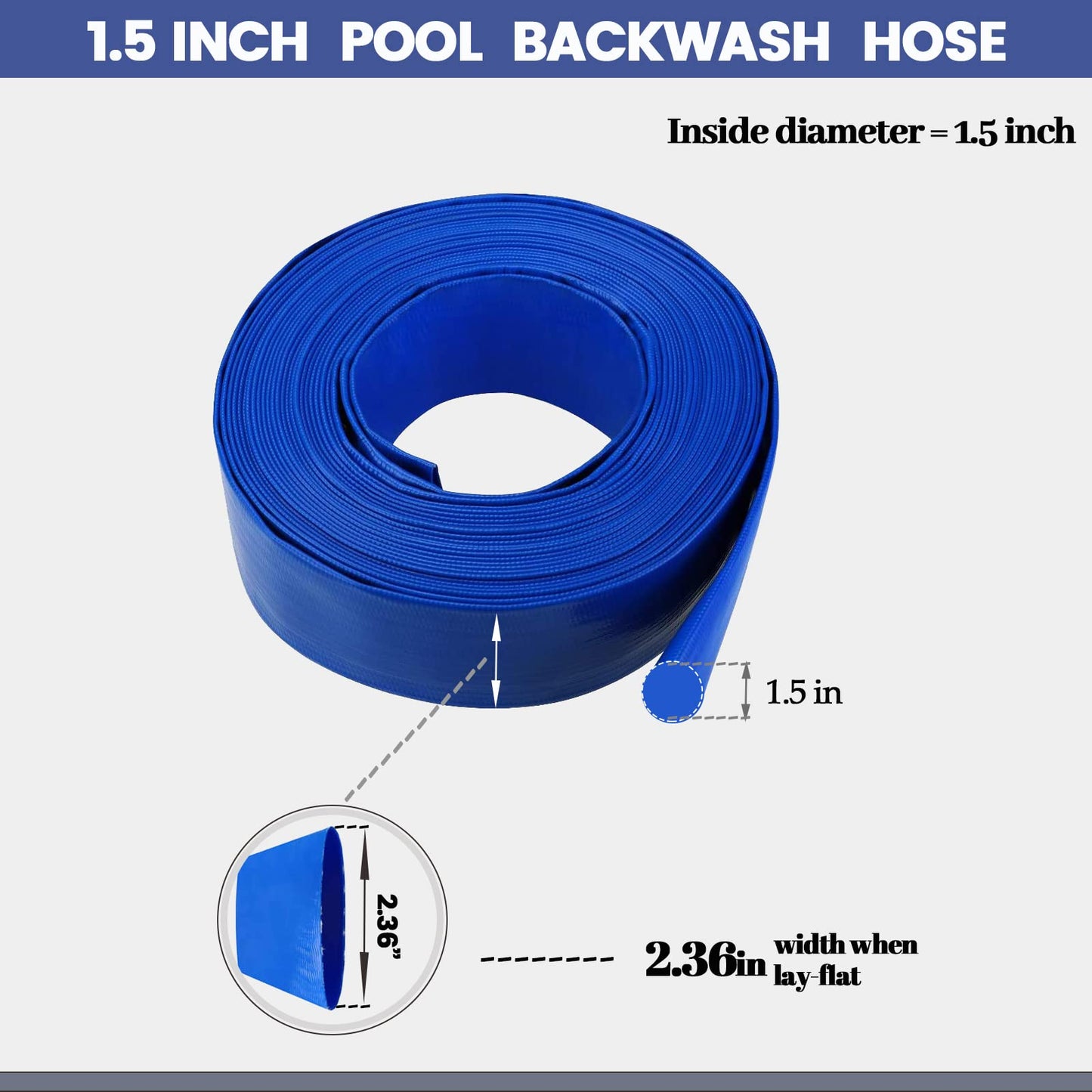 Eastrans 1 1/2 IN x 50 FT Pool Backwash Hose, Heavy Duty Flat Discharge Hose, Weather and Burst Resistant, Best Pool Hoses for Inground Pools, Pool Filter Hose & Pool Drain Hose