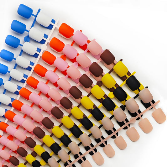216 Pcs Press on Nails Short Square Nail Press ons in 9 Colors Fake Nails in 12 Sizes Mate False Nails Full Cover Stick on Nails for Women Manicure