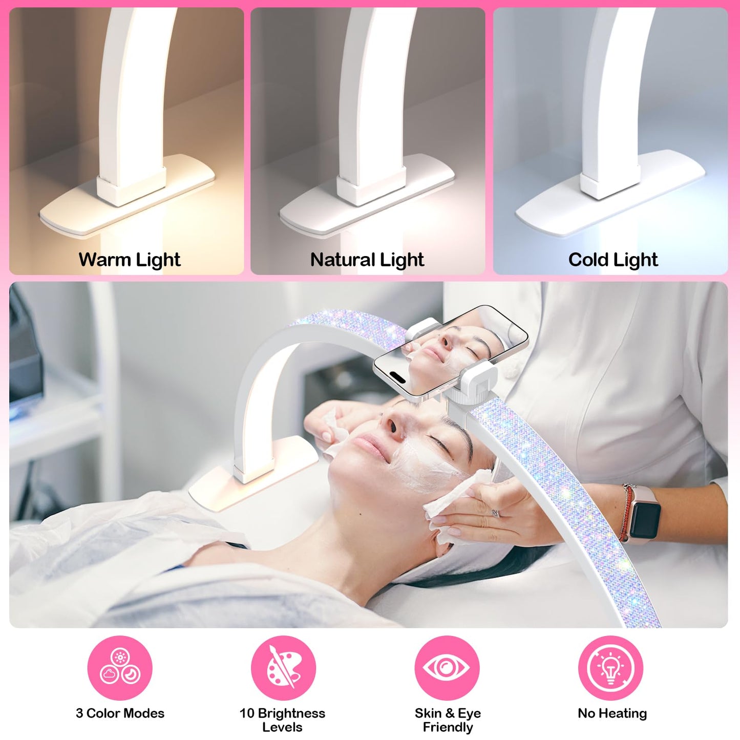 SLYFTE Professional Large Half Moon Light for Nail Desk with Phone Holder, Arch Light for Nail Techs for Manicure Table (White, Large)