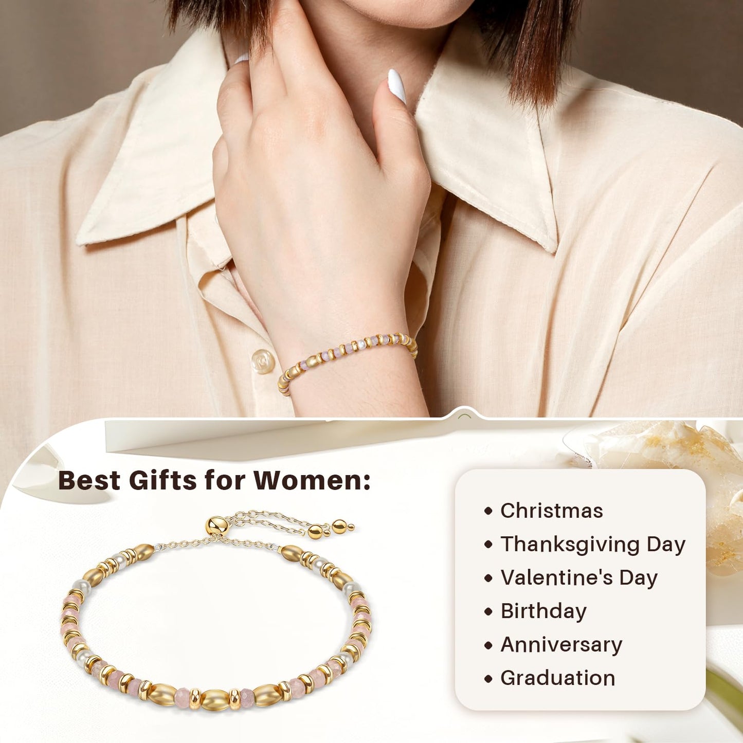 AGOT Bracelet Gifts for Women: Healing Natural Crystal Bracelets with Positive Affirmations - Get Well Soon Gift for Mom Aunt Daughter Best Friends Sister Birthday Christmas Valentine's Day Graduation Jewelry