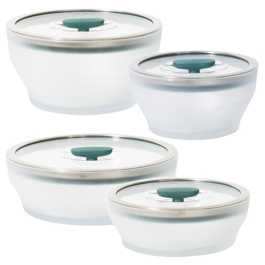 Anyday 8-Pc Microwave Cookware & Glass Food Storage Set with Glass Lids | Plastic-Free Containers | Stackable Airtight Steamer with Vented Lid for Microwave-Safe Reheating & Steaming Vegetables, Rice