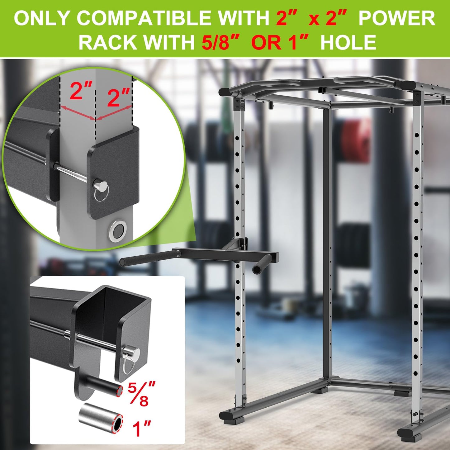 Kipika Y-Shaped Dip Bar for 2" x 2"" Power Cage with 5/8"" or 1"" Hole - Dip Bar Attachments for Home Gym - Heavy Duty Power Rack Attachments - 2"" x 2"" Squat Rack Accessories for Strength Training"