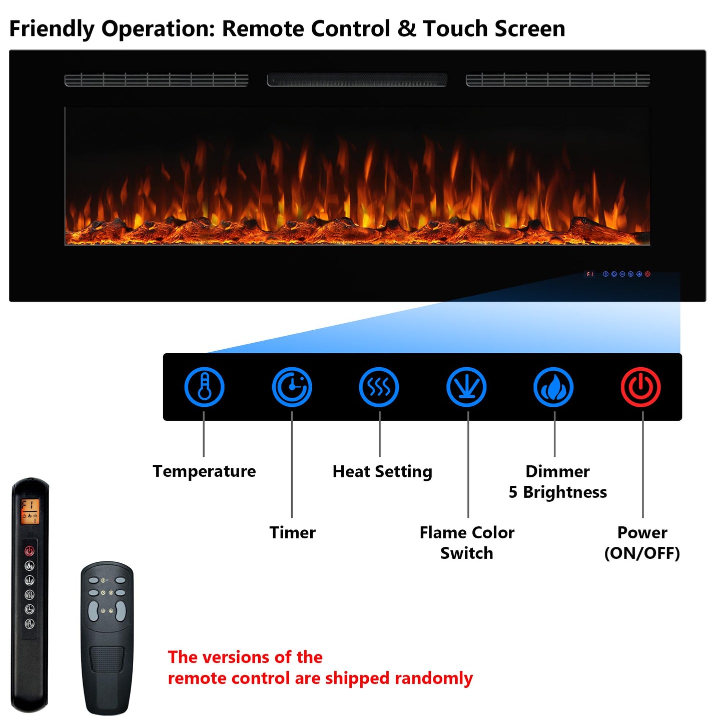 Dreamflame Electric Fireplace 42inches, Wall-Mounted & Recessed Fireplace Inserts, Multicolor Flame w/5 Dimmer, Remote Control Thermostat, Timer, Overheating Protection, Hardwire Connect, 1500W,Black