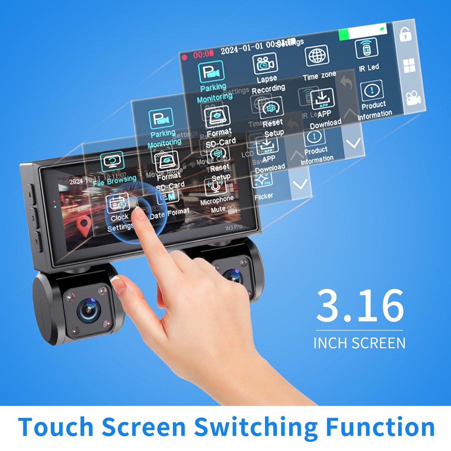 360° View 4 Channel Dash Cam Front and Rear, Dash Camera for Car with 3.16" IPS Touch Screen, 8 IR Night Vision, 5G WiFi&GPS,APP Control, G-Sensor, Loop Recording, Parking Mode, 64GB Card