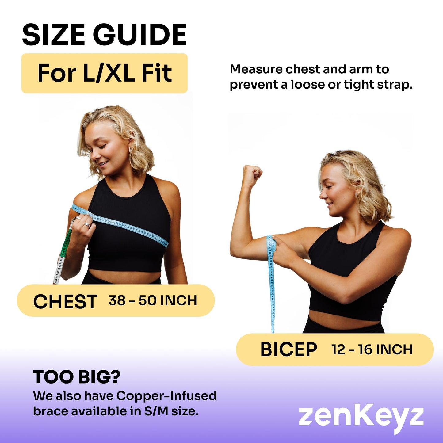 ZENKEYZ Shoulder Brace for Men & Women - Size L/XL (Chest 38-50") - Black/Copper - Copper-Infused Compression Sleeve & Rotator Cuff Support - Adjustable Strap with Ice/Heat Pocket - Sturdy Arm Sling for Joint Stability"