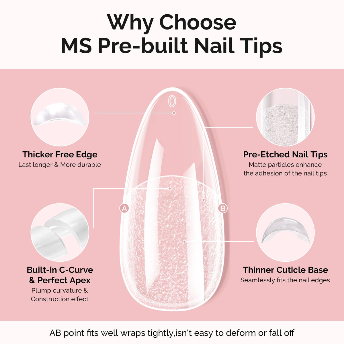 MelodySusie Medium Almond Gel Nail Tips Kit-300Pcs 15Sizes Pre-Building Apex Fake Nail Tips 20gSolid Nail Glue Gel,Half Matte Full Cover Clear Acrylic Nail,Thick Strong Long Lasting for Home DIY&Salon