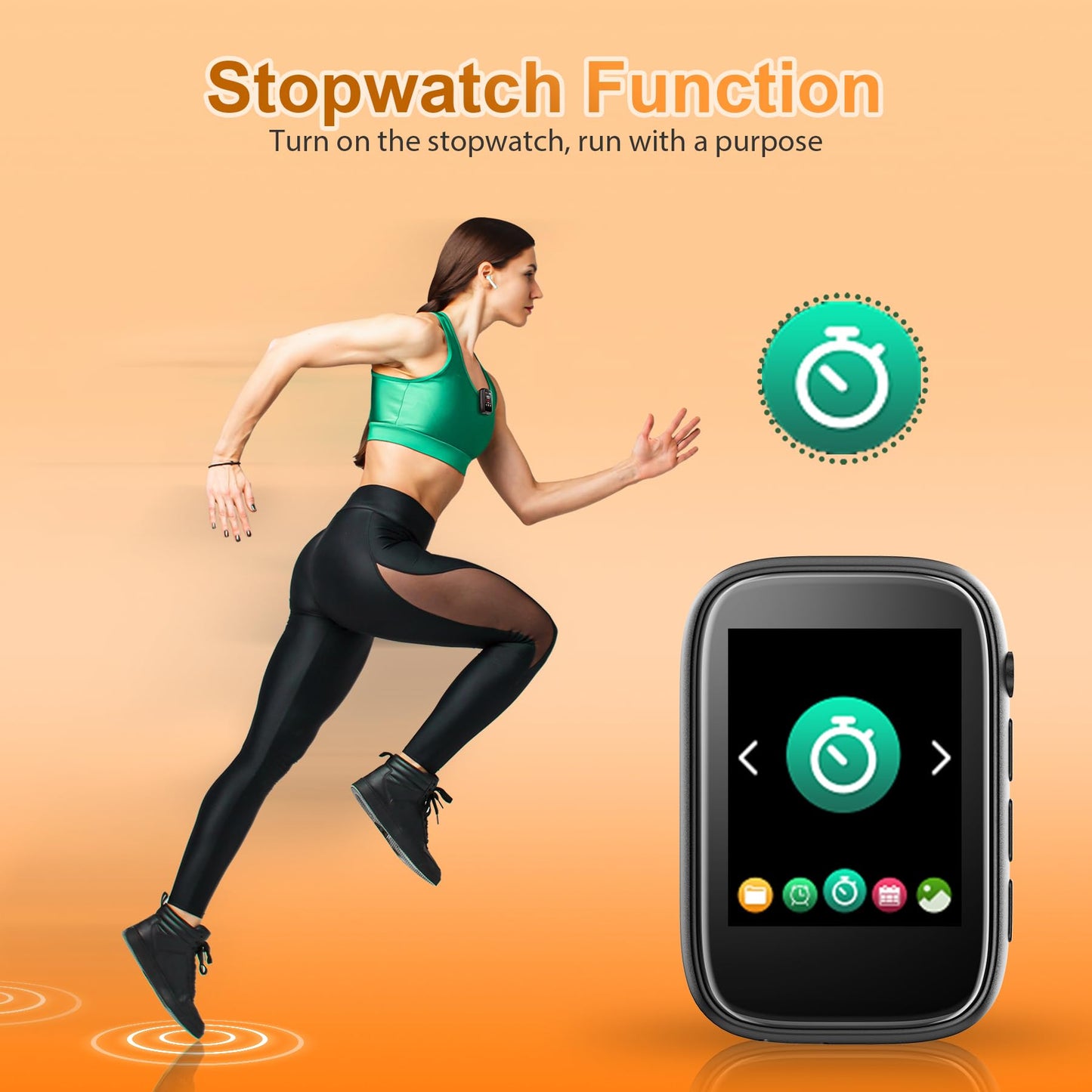 Portable Kids MP3 Player with Sports Clip, Small Music Player with Bluetooth 5.3, Touch Screen, Built-in Speaker, Voice Recorder, FM Radio, Expandable Storage up to 512GB(Black)