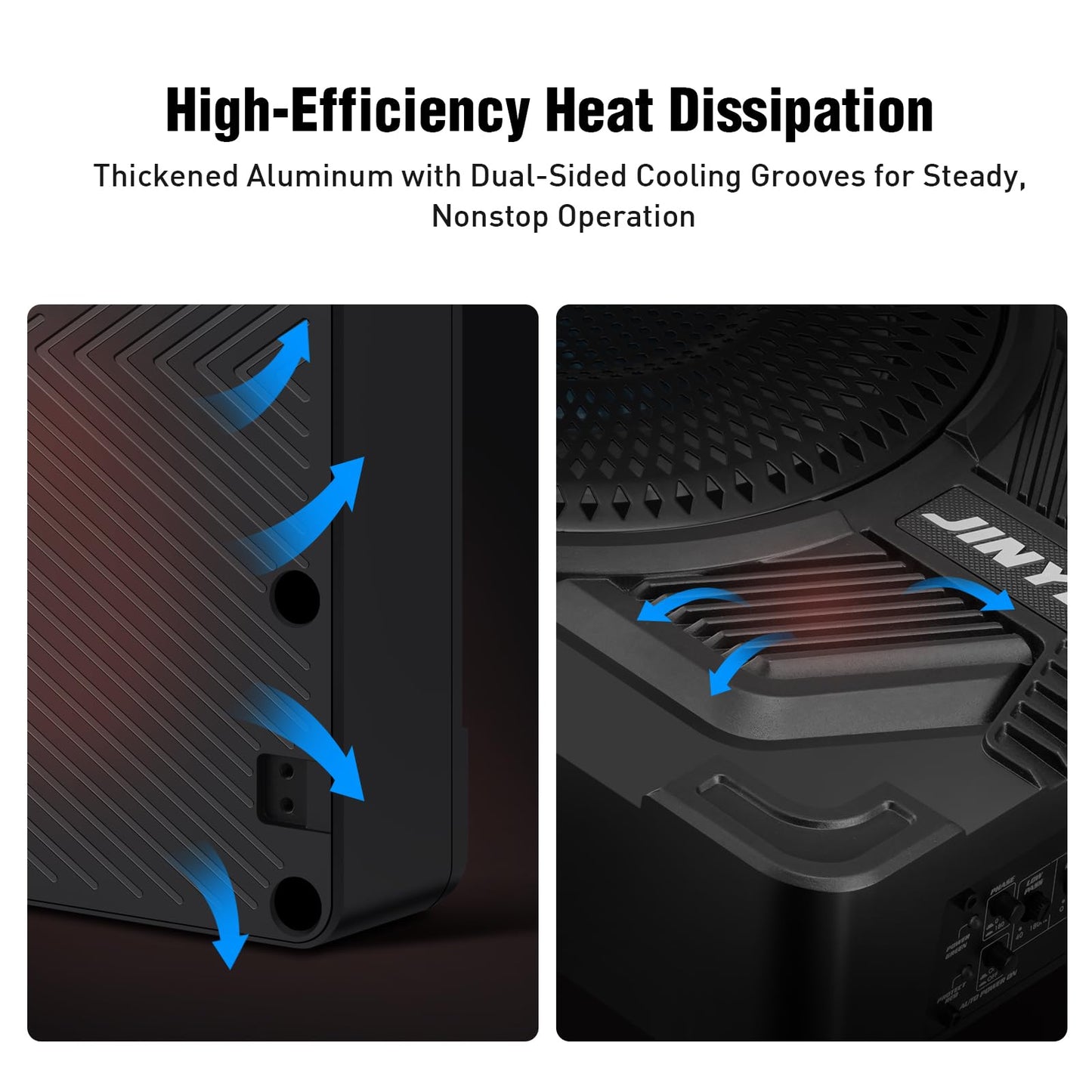 JinYeZi 10" 1200W Under Seat Subwoofers with Amp, Class D MOSFET Amp & Efficient Heat Dissipation Design, Independent Control for Low-Pass Filter/Gain/Bass Boost, Suitable for Trucks/SUVs/Jeeps/MPVs