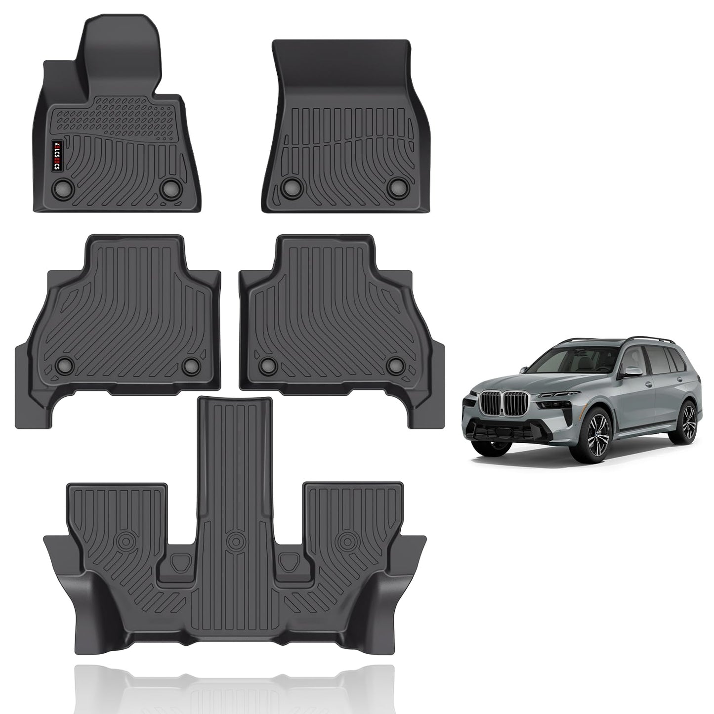 KELCSEECS Floor Mats Custom for 2026 2025-2019 BMW X7 40i, M50i, M60i (only fit 6 Passenger) Car Mats TPE Odorless Automotive Floor Liners BMW X7 Front& Rear& 3rd Row Accessories