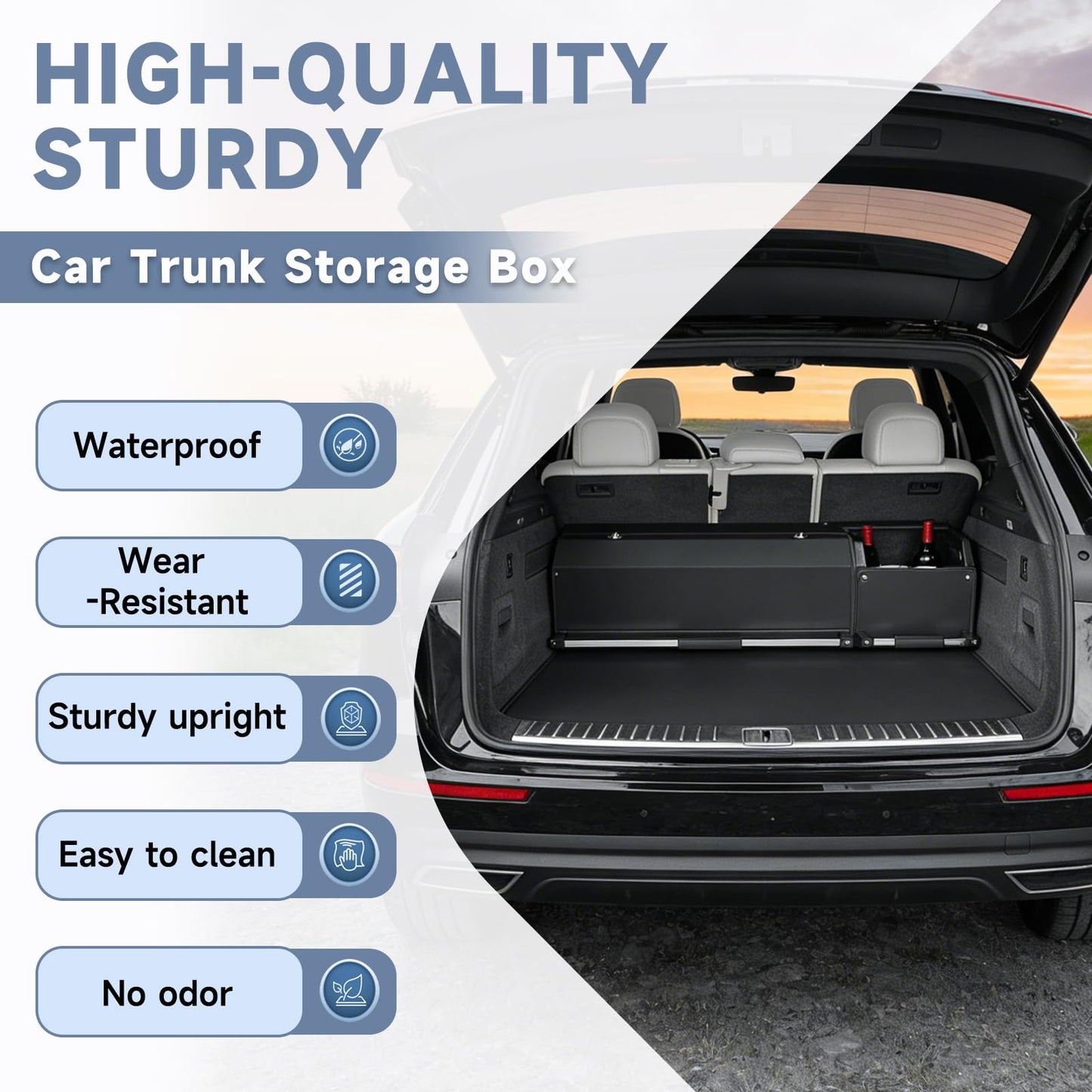 XCF Car Trunk Organizer, Collapsible Leather Car Trunk Storage Organizer with Lid and Sturdy Handle Car Organizer and Storage for SUV, Truck, Sedan (Black, 41 x 11.4 x 12.2in)