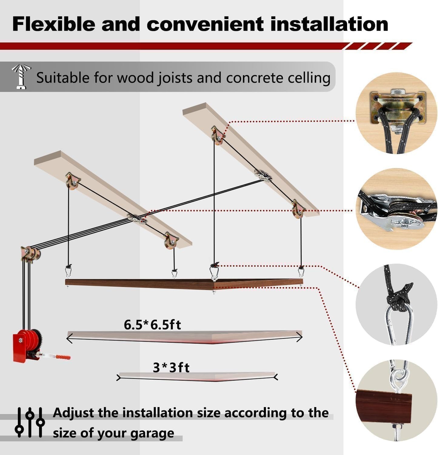 Overhead Garage Storage Lift Hoist, Heavy-duty Ceiling Mounted Garage Storage Lift System for Organization